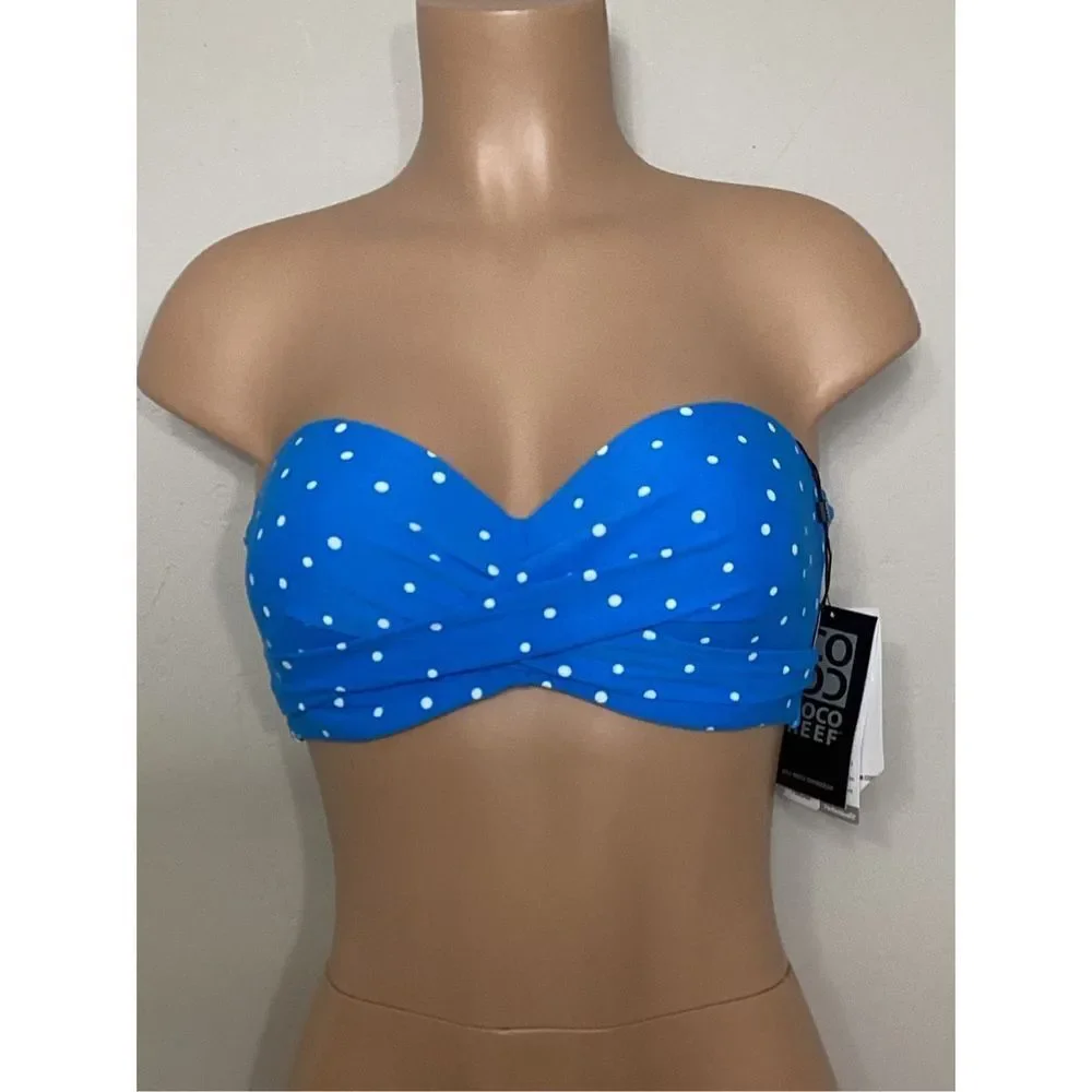 New. Coco Reef 36/38D blue polka dot five way bikini top.